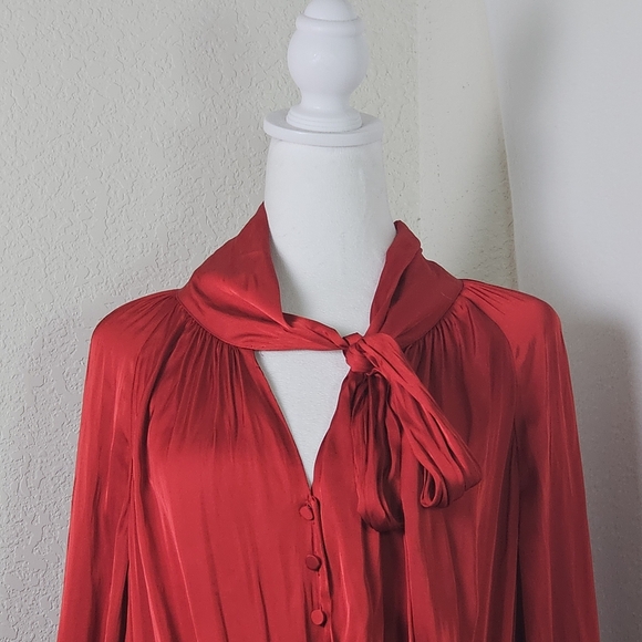 J.Crew Red Long Sleeve Tie Neck Midi Dress | Size L | Elegant Satin Look - Picture 2 of 15